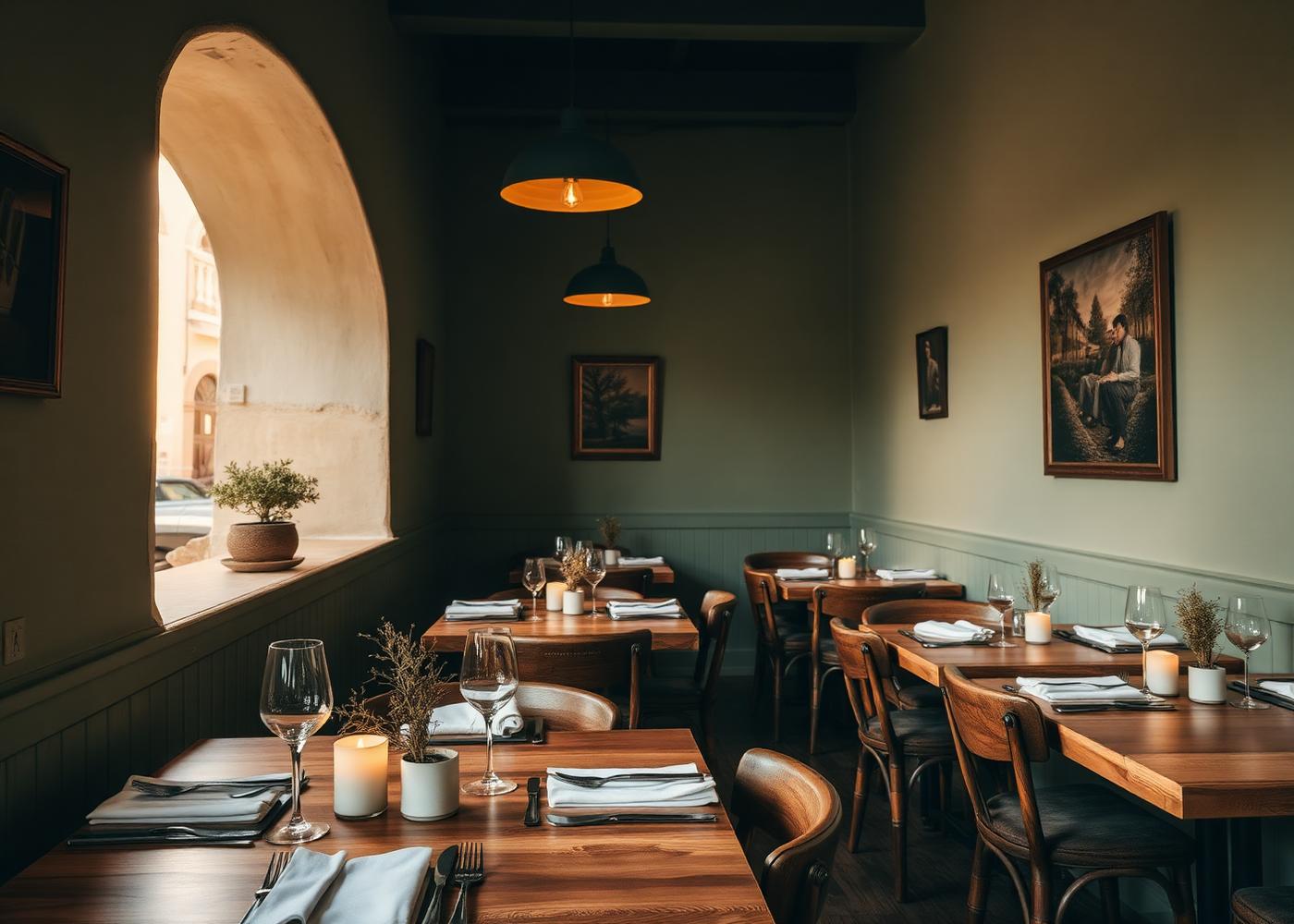 Imagen editorial de comedor mediterráneo con luz cálida