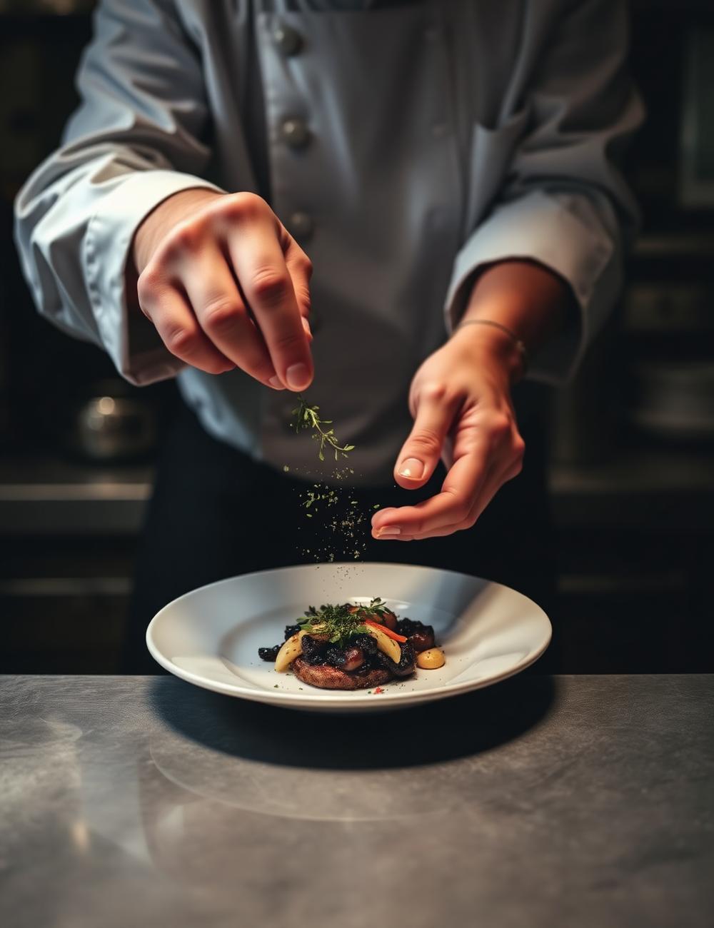 Imagen editorial de detalle de pase de cocina