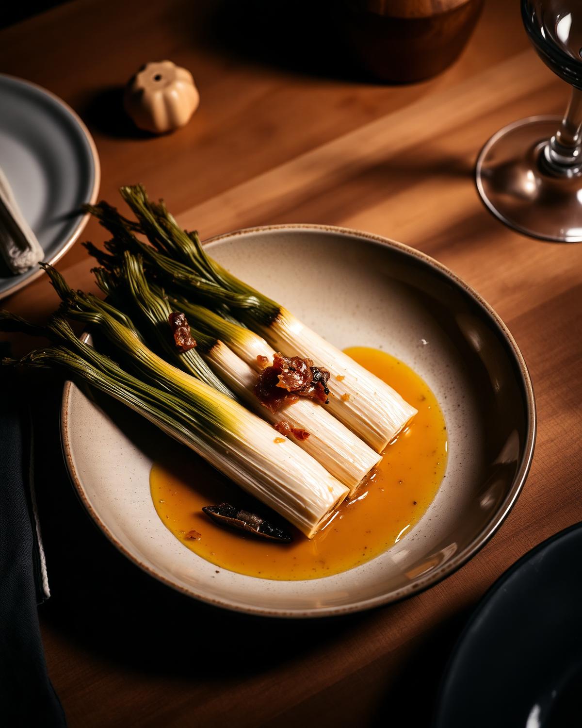 Imagen editorial de puerros, gastronomía mediterránea